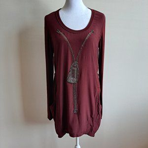 New VDP Women's Italian Brown Tunic Long Sleeves Baggy Dress Size 42 / S